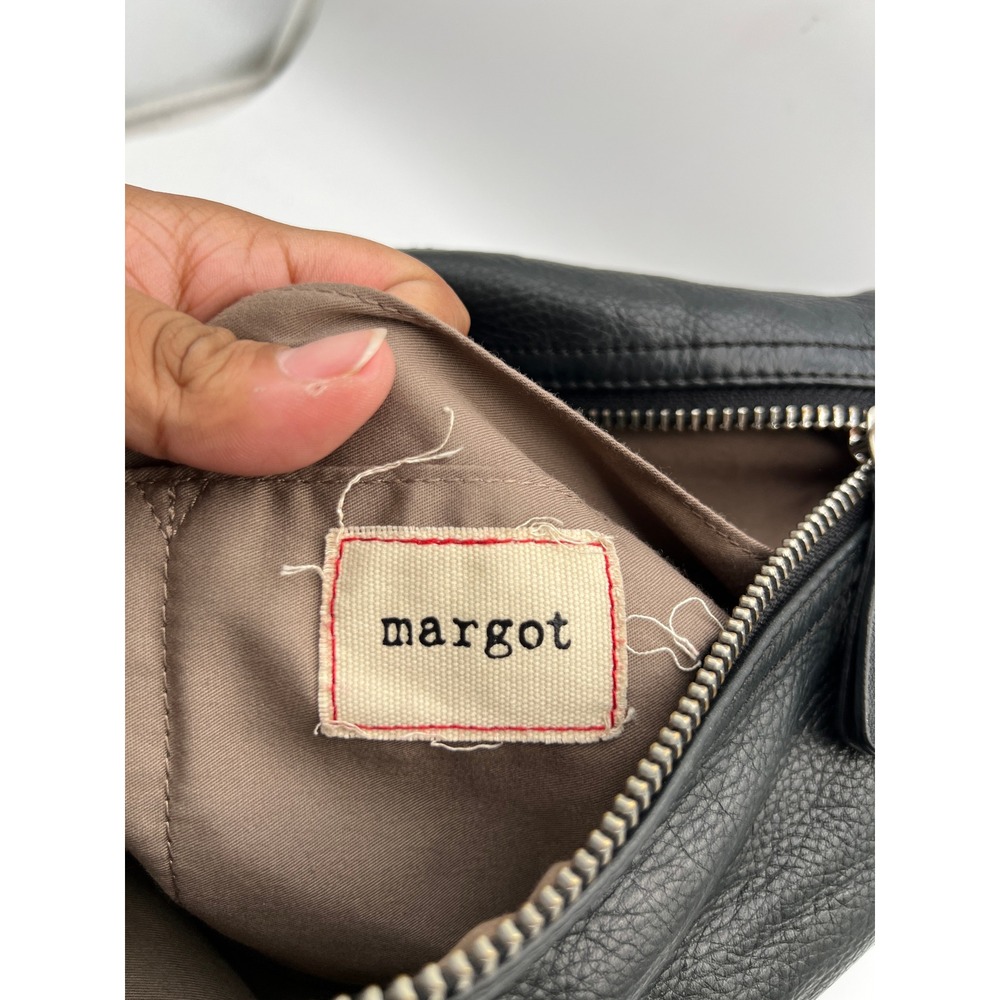 Margot Black Pebbled Leather Crossbody Bag Foldover Zip Top Minimalist Messenger - Picture 8 of 8
